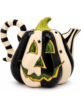 Blue Sky Clayworks ceramic jack-o'-lantern teapot